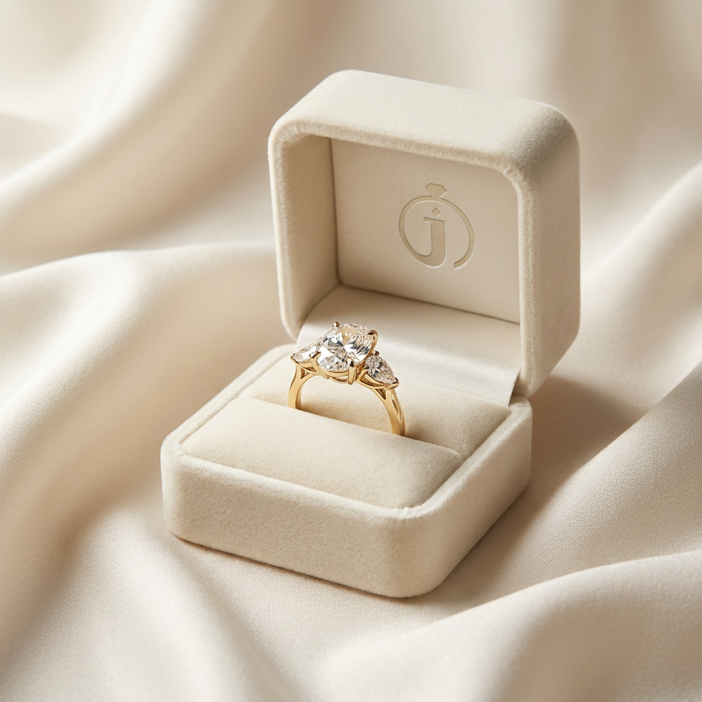 Moissanite 2.00 CT Oval & Pear Cut Diamond Three Stone Ring