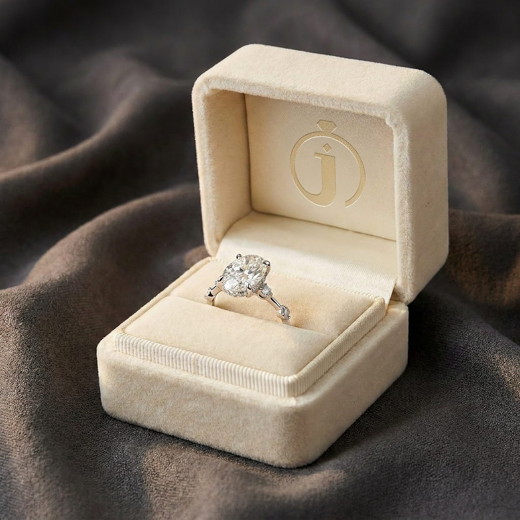 Moissanite 3.50 CT Oval & Round Cut Diamond Solitaire Ring (V-Minimalist)