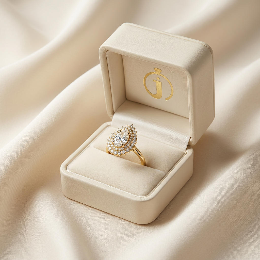 Lab Grown 1.60 CT Pear Cut Diamond Halo Ring