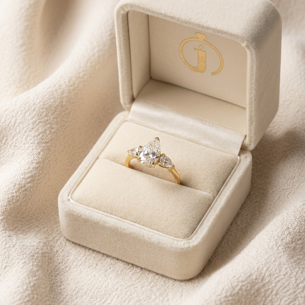 Lab Grown 1.50 CT Pear Cut Diamond Three Stone Ring