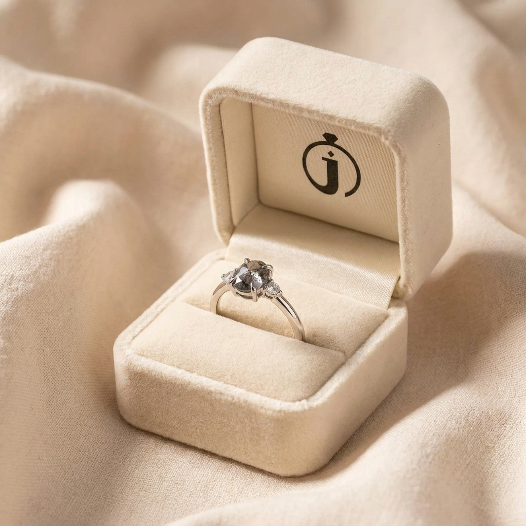 1.45 CT Oval & Round Cut Salt and Pepper Diamond Three Stone Ring