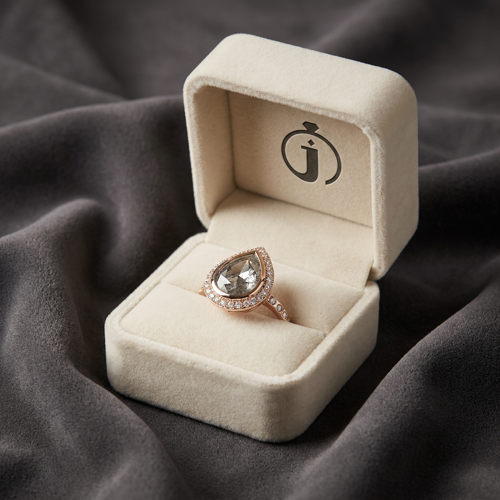 2.35 CT Pear & Round Cut Salt and Pepper Diamond Halo Ring