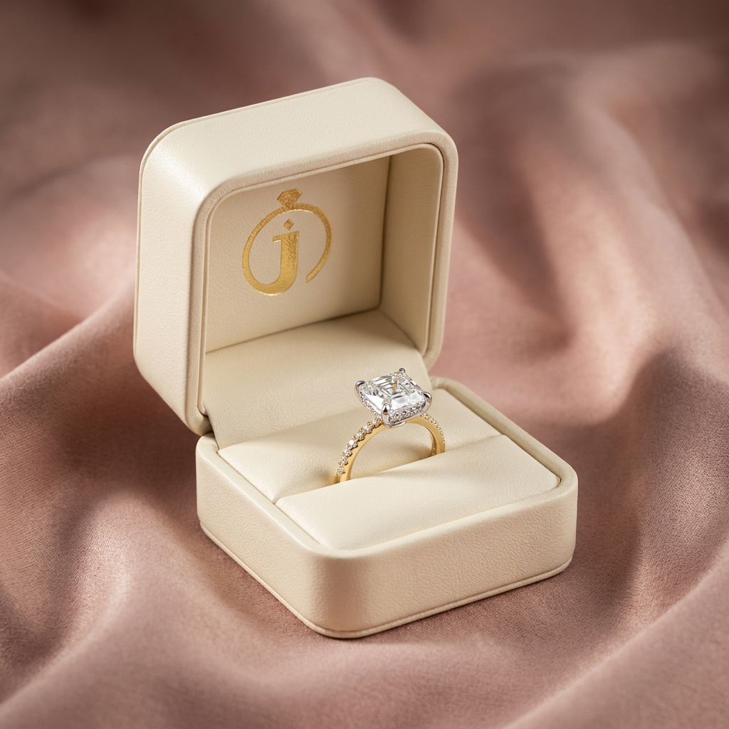 Moissanite 3.65 CT Asscher & Round Cut Diamond Solitaire Ring