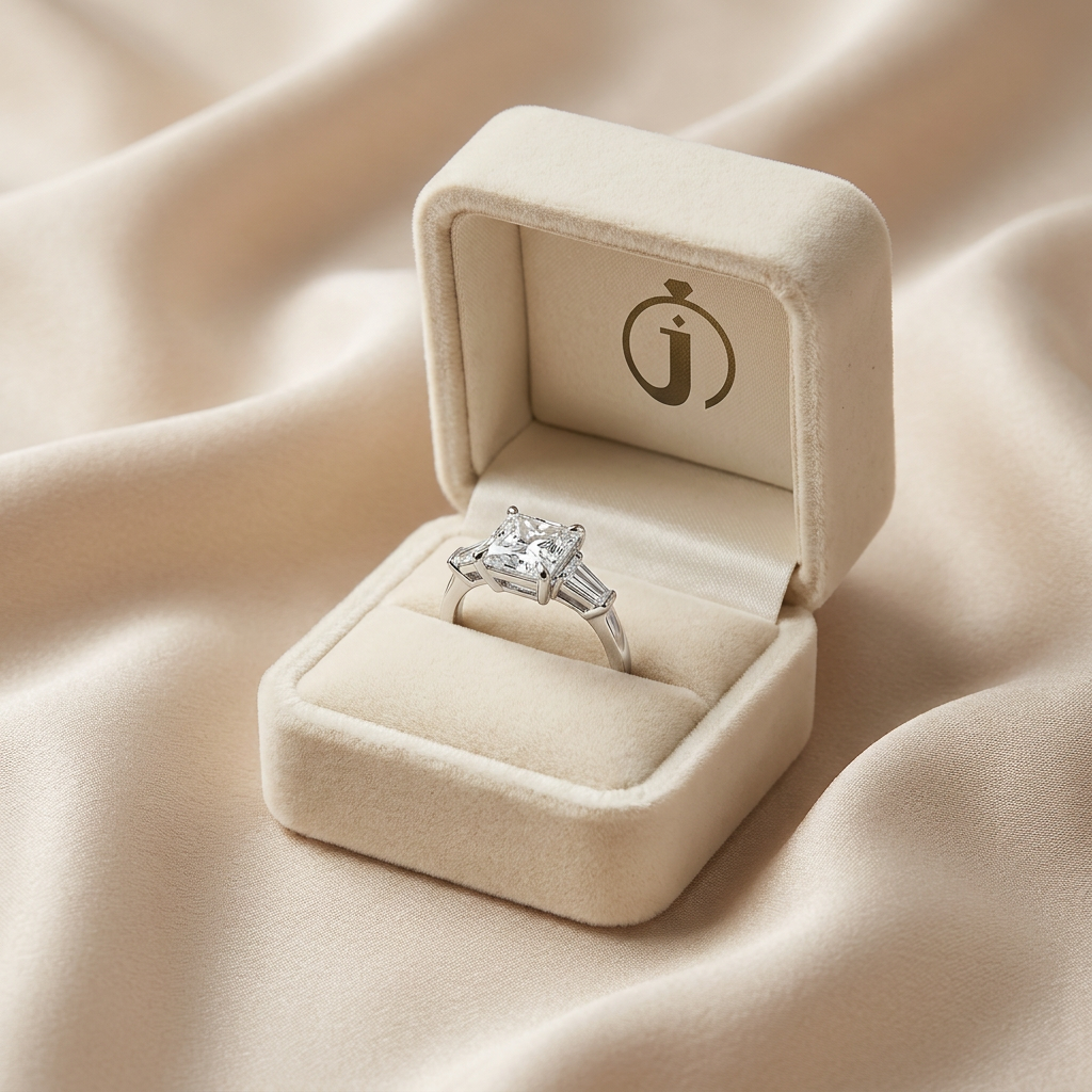 Moissanite 3.70 CT Princess & Tapered Cut Diamond Three Stone Ring