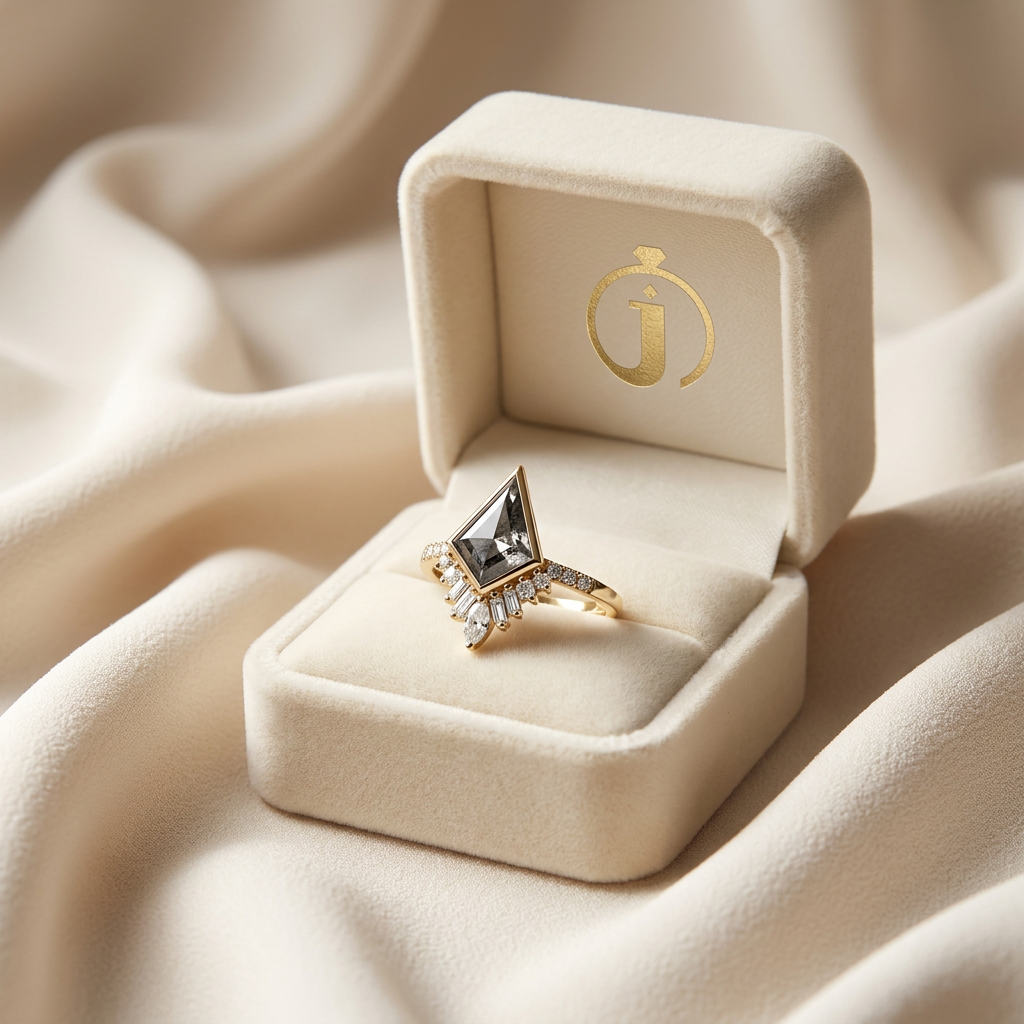 1.55 CT Kite & Round Cut Salt and Pepper Diamond Cluster Ring (V1)