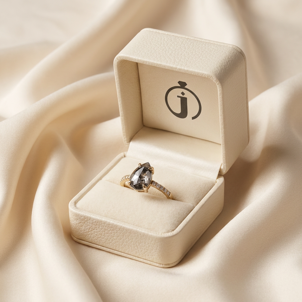 1.60 CT Pear Cut Salt and Pepper Diamond Solitaire Ring