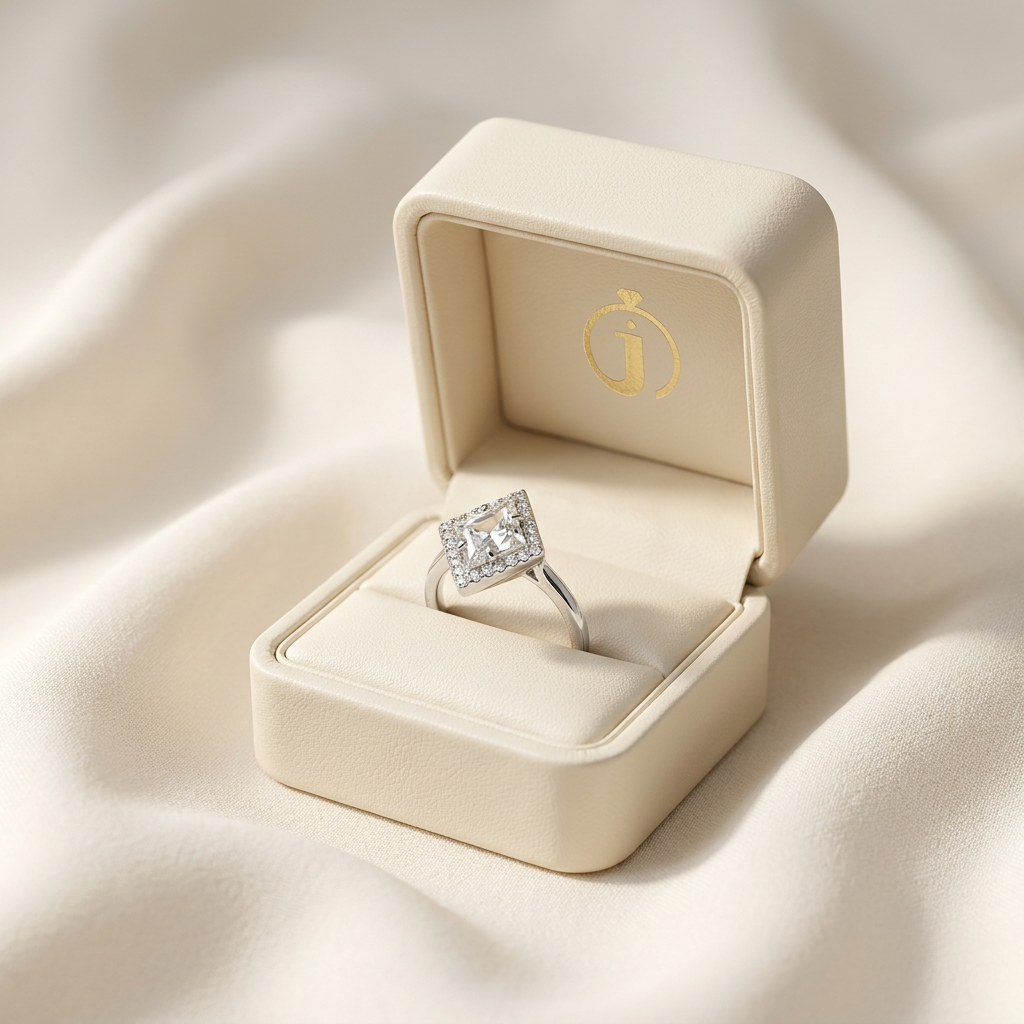 Moissanite 1.65 CT Lozenge Cut Diamond Halo Ring