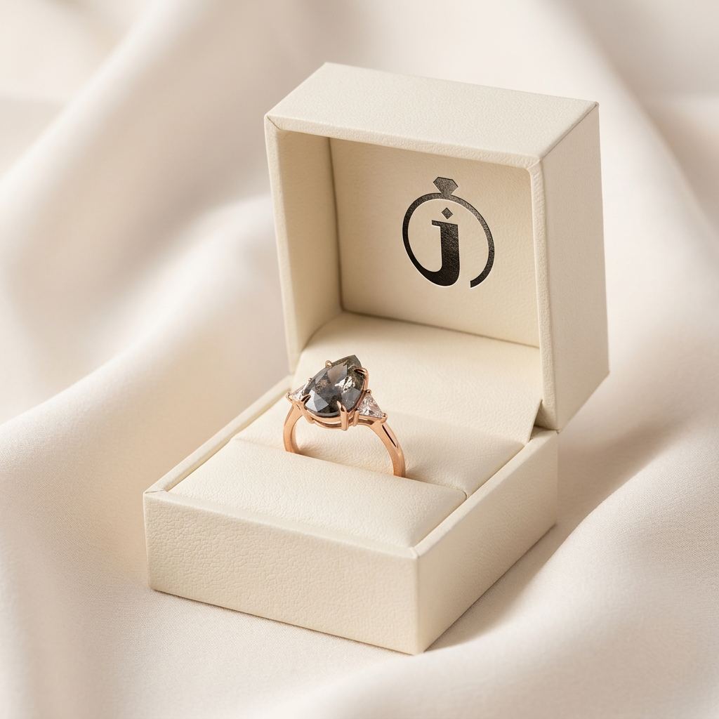 1.65 CT Pear & Triangle Cut Salt and Pepper Diamond Three Stone Ring