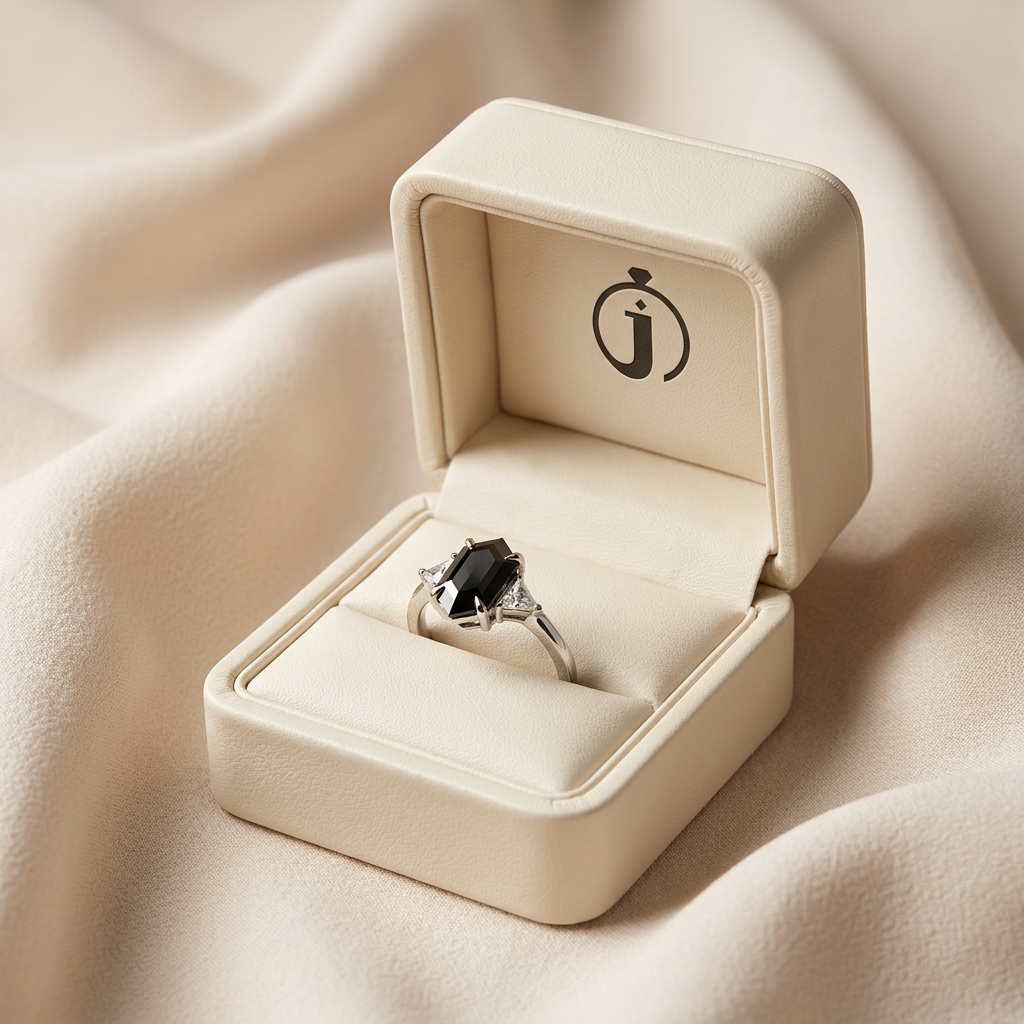 1.70 CT Hexagon & Round Cut Salt and Pepper Diamond Three Stone Ring (V1)