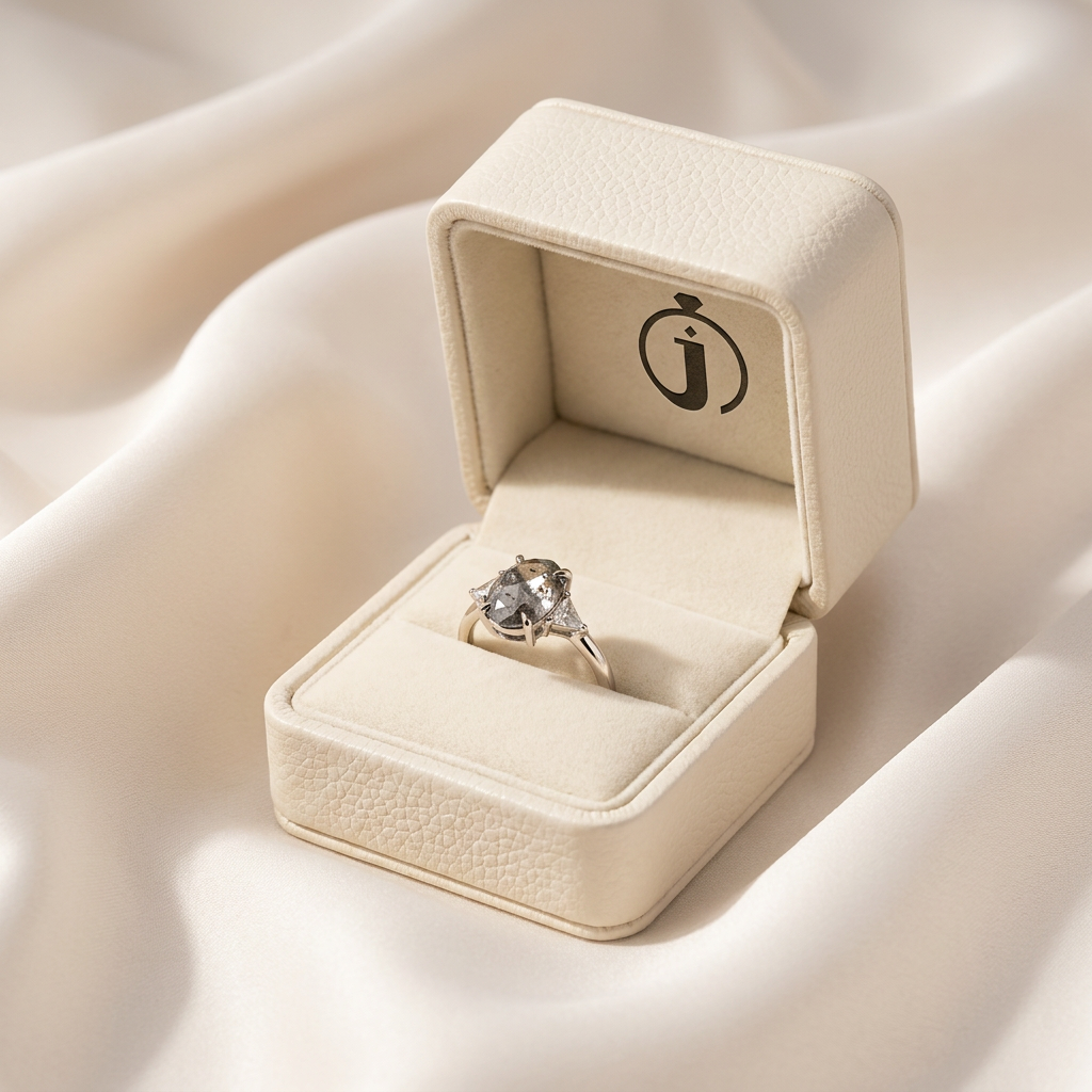 1.50 CT Oval & Triangle Cut Salt and Pepper Diamond Three Stone Ring