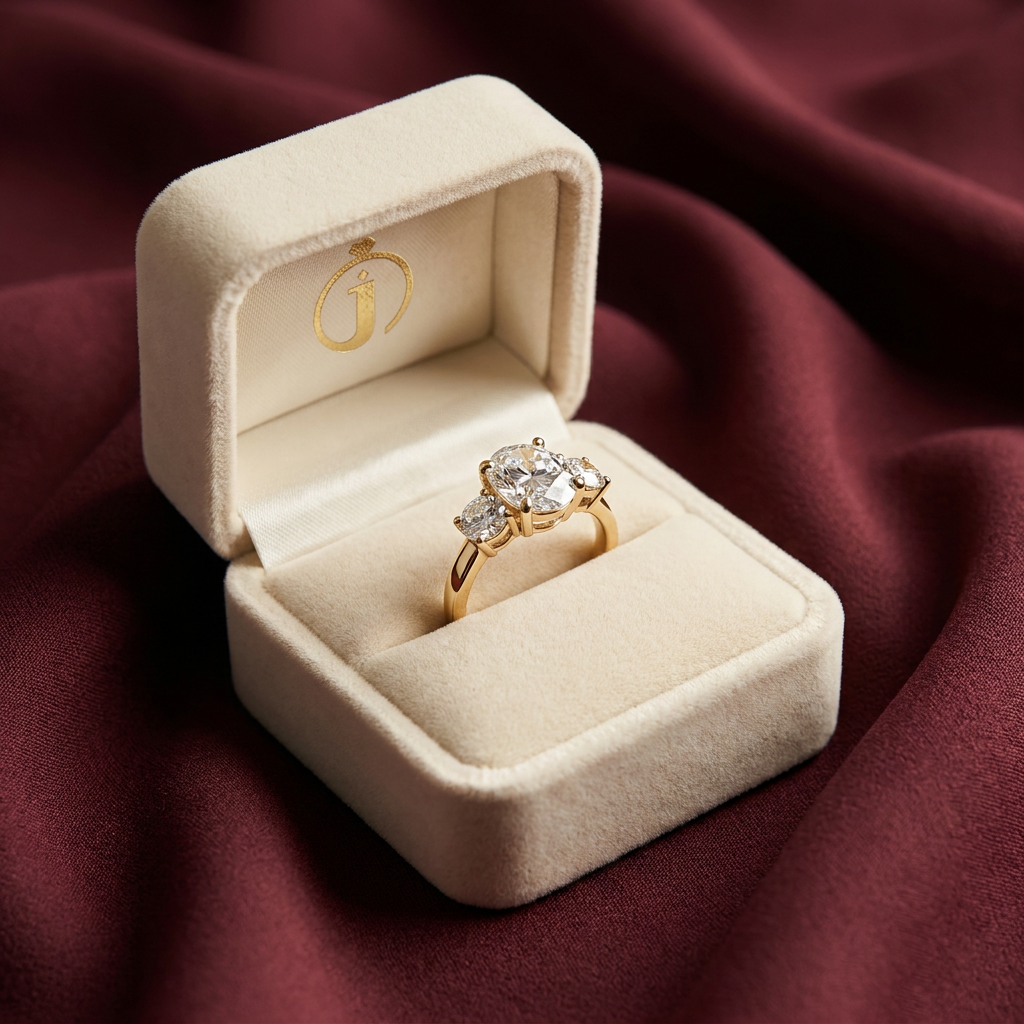 Moissanite 1.91 CT Oval & Round Cut Diamond Three Stone Ring