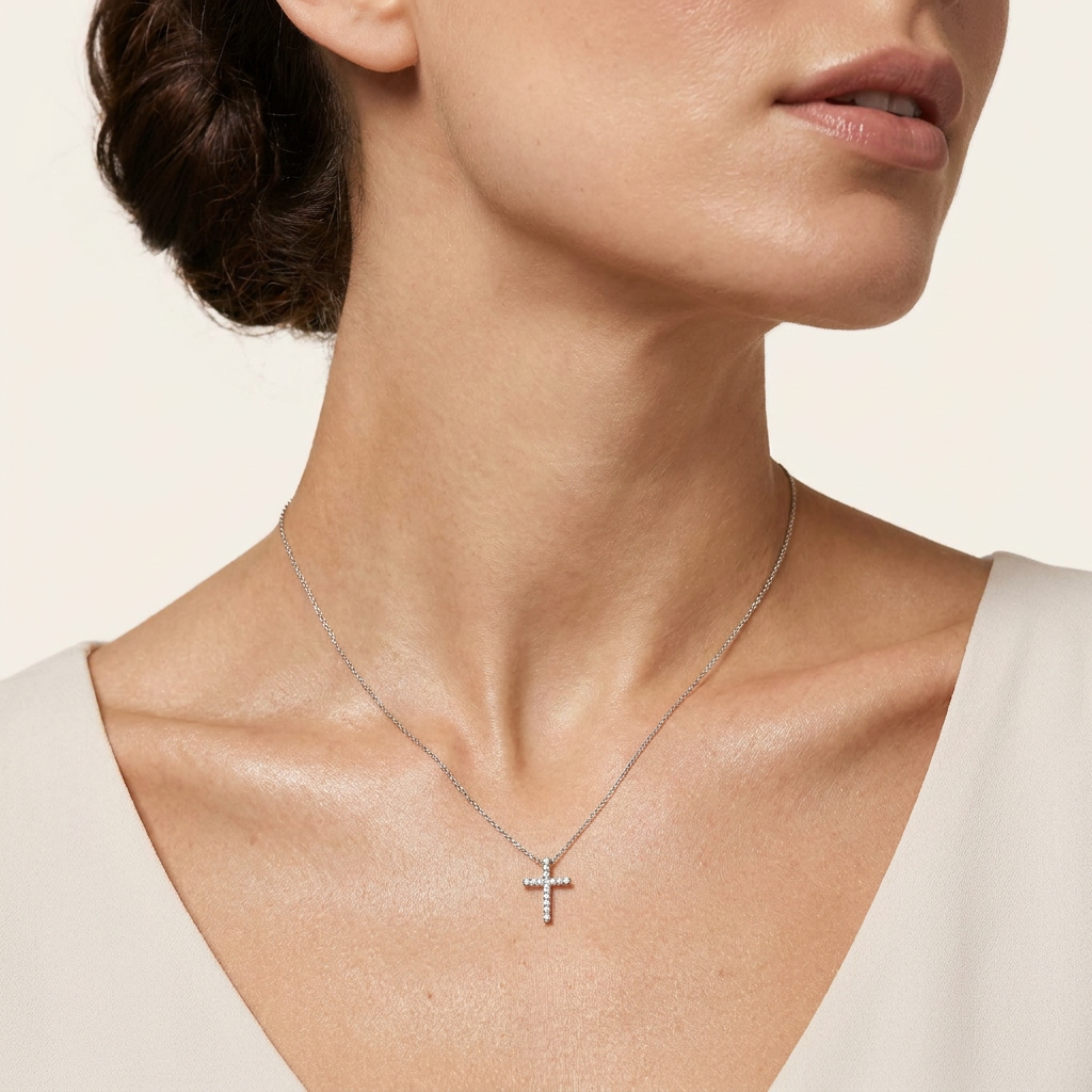 Moissanite 0.17 CT Round Cut Diamond Cross Necklace