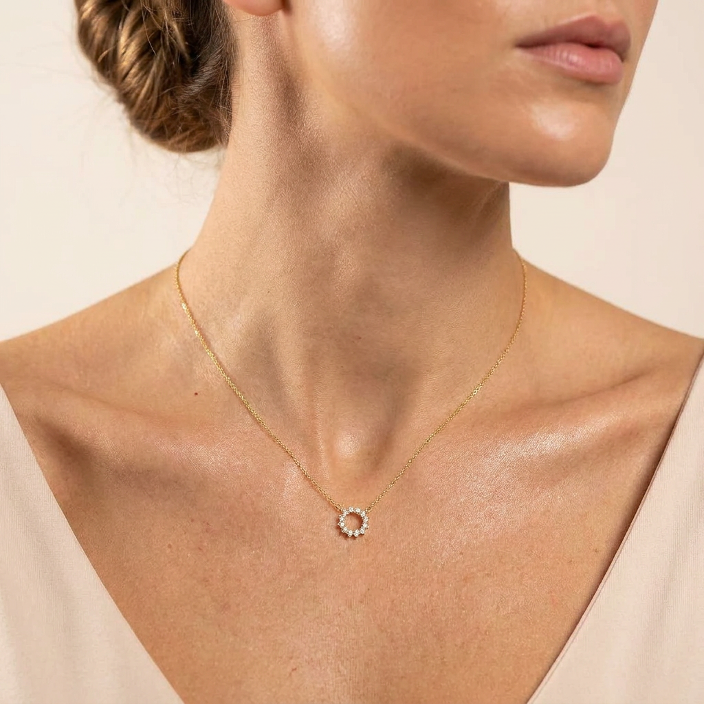 Moissanite 0.25 CT Round Cut Diamond Circle Pendant Necklace