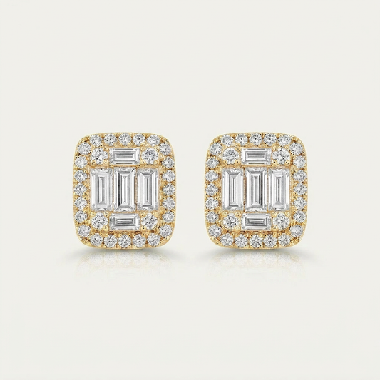 Moissanite 1.22 CT Baguette & Round Cut Diamond Stud Earrings