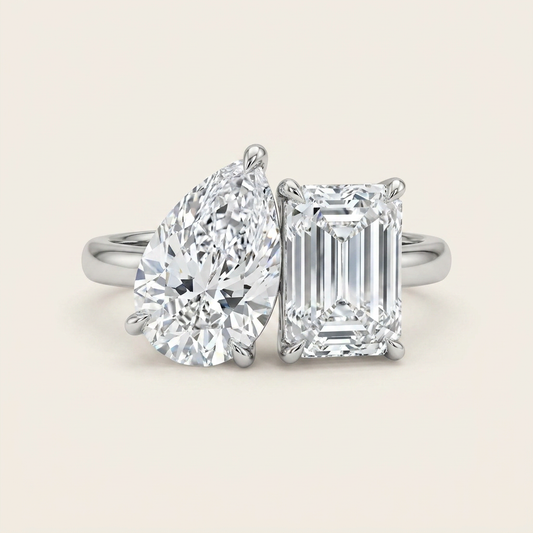 Moissanite 3.40 CT Pear & Baguette Cut Diamond Toi Et Moi Ring