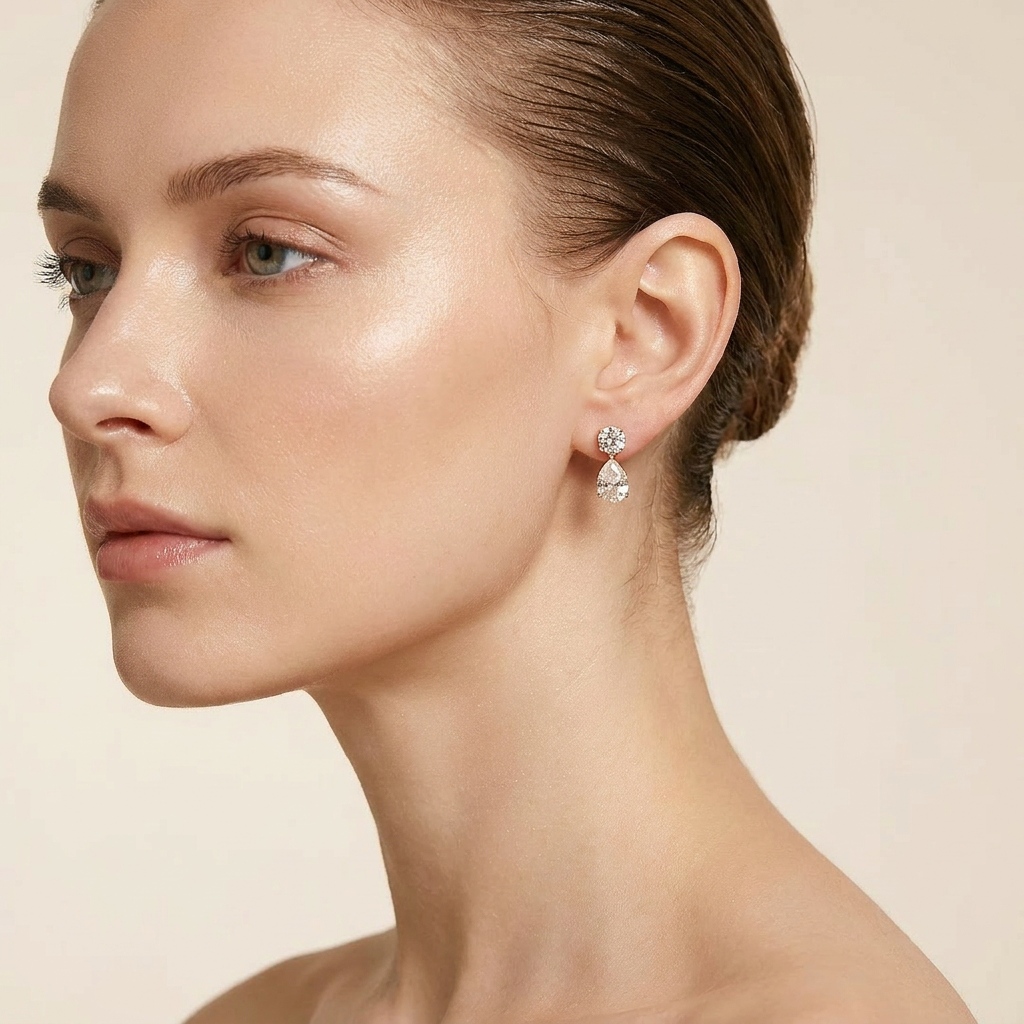 Moissanite 4.00 CT Round & Pear Cut Diamond Drop Earrings