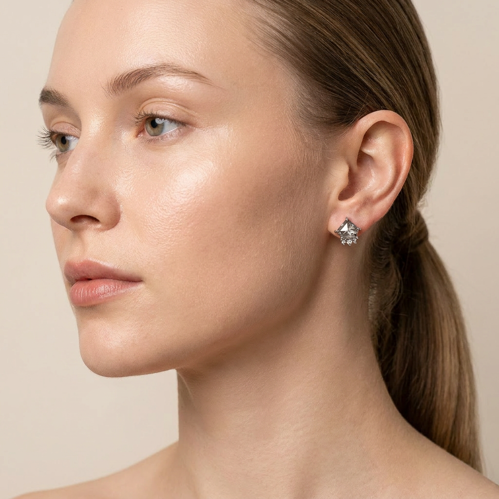 0.63 CT Shield Cut Salt and Pepper Diamond Stud Earrings