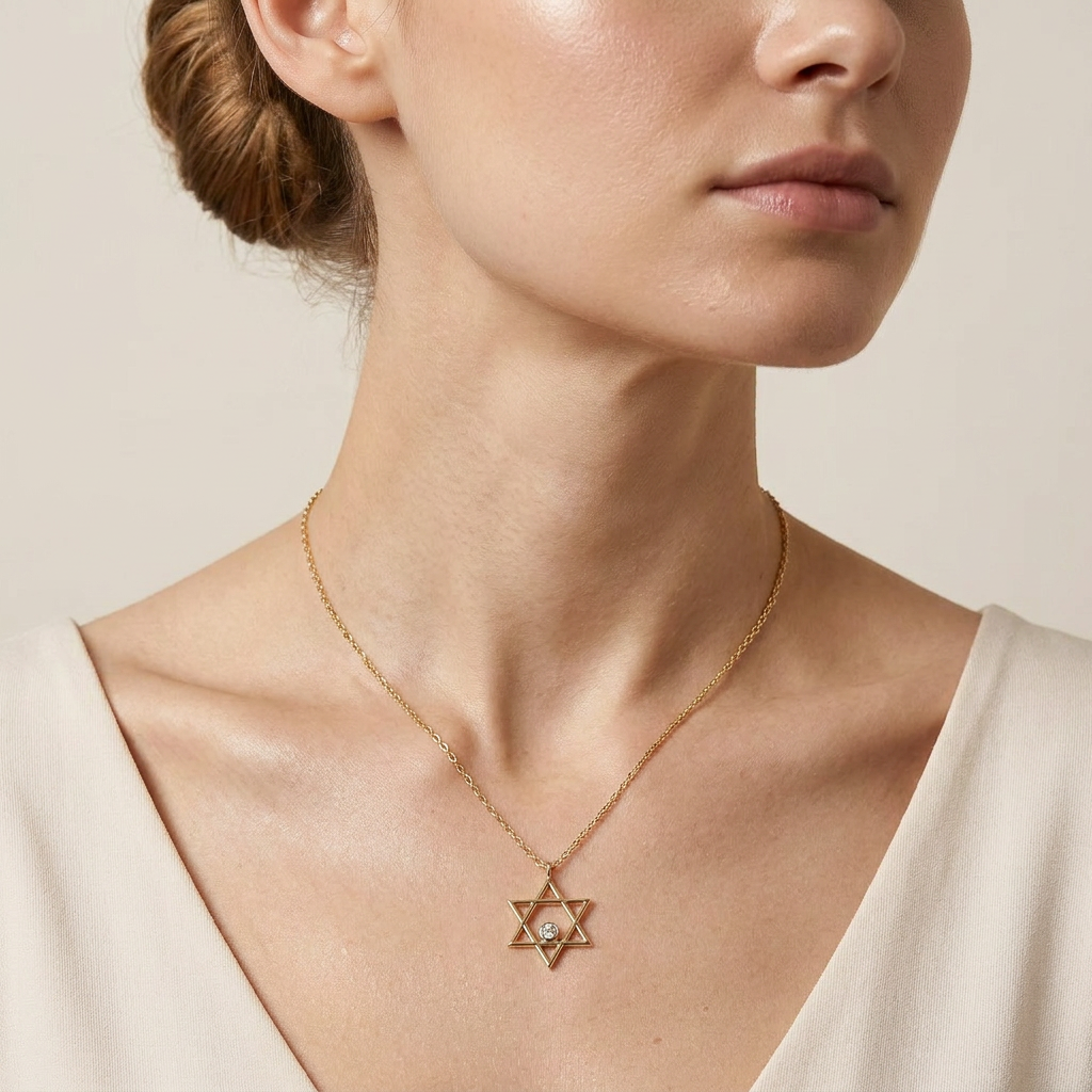 Moissanite 0.15 CT Round Cut Diamond Star of David Necklace
