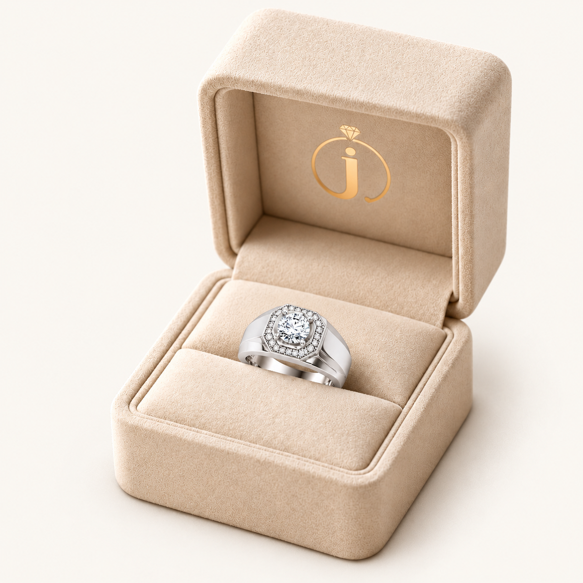 Lab Grown Diamond 1.12 CT Round Cut Halo Men's Ring