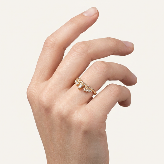 Moissanite 0.25 CT Marquise & Round Cut Diamond Ring (V-Midcentury)