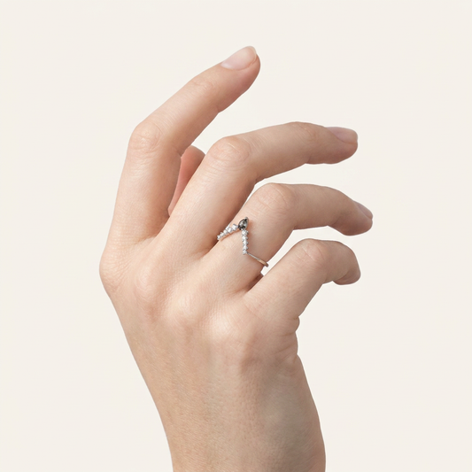 0.48 CT Pear & Round Cut Salt and Pepper Diamond Ring