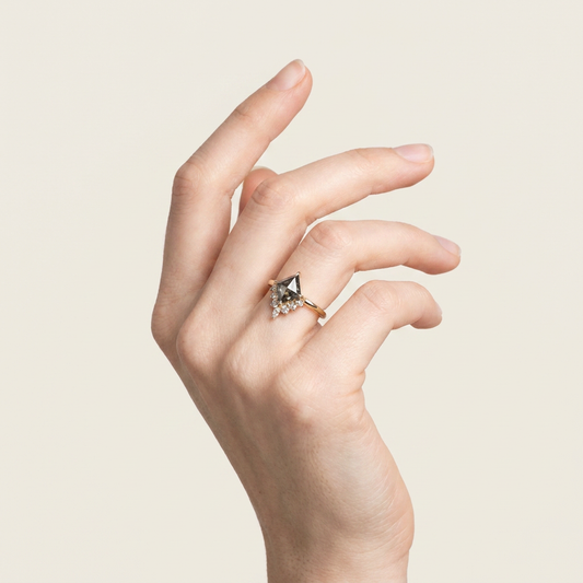 1.45 CT Kite & Round Cut Salt and Pepper Diamond Cluster Ring