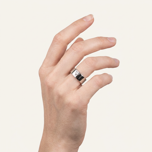 0.10 CT Triangle Cut Salt and Pepper Diamond Ring (V1)