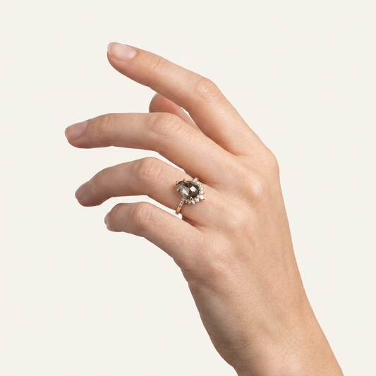 1.45 CT Pear & Round Cut Salt and Pepper Diamond Cluster Ring (V1)