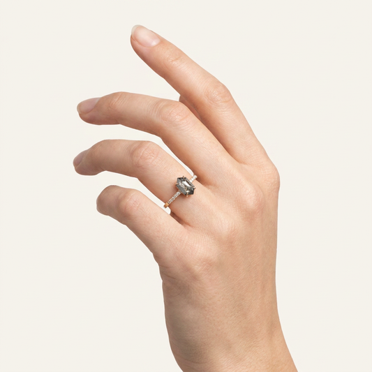1.70 CT Hexagon Cut Salt and Pepper Diamond Solitaire Ring