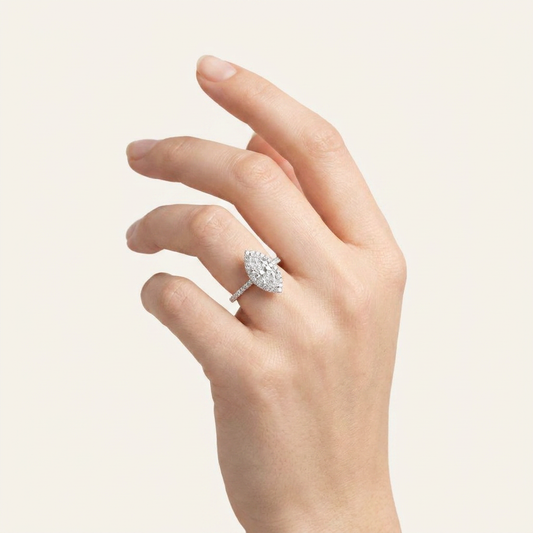 Moissanite 4.42 CT Marquise & Round Cut Diamond Halo Ring