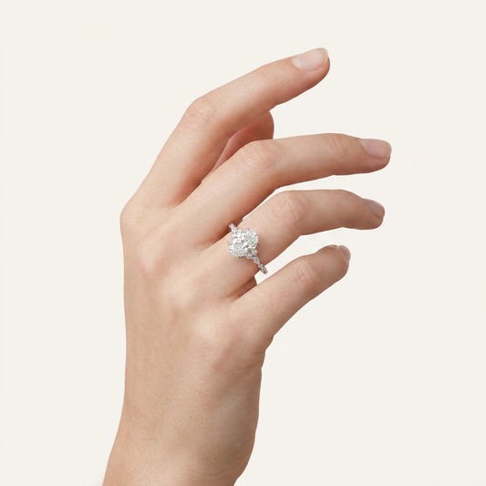 Moissanite 3.00 CT Oval & Round Cut Diamond Solitaire Ring (V-Midcentury)