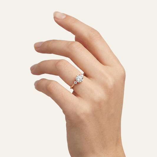 Lab Grown 0.80 CT Round Cut Diamond Three Stone Ring