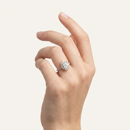 Moissanite 1.35 CT Round Cut Diamond Halo Ring