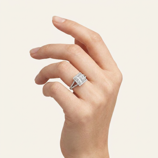 Moissanite 3.93 CT Princess & Round Cut Diamond Halo Ring