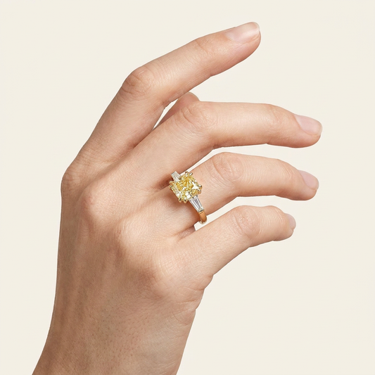 Moissanite 1.00 CT Cushion & Tapered Baguette Cut Diamond Three Stone Ring