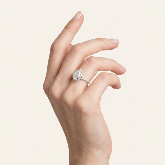 Moissanite 3.00 CT Pear Cut Diamond Halo Ring