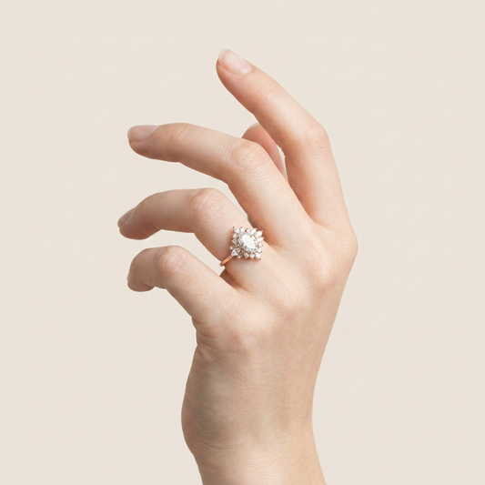 Moissanite 2.15 CT Oval & Round Cut Diamond Cluster Ring