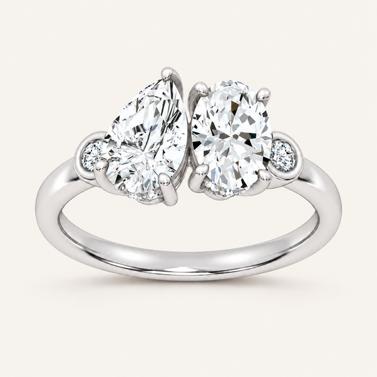 Lab Grown Diamond 2.17 CT Pear & Oval Cut Toi Et Moi Ring