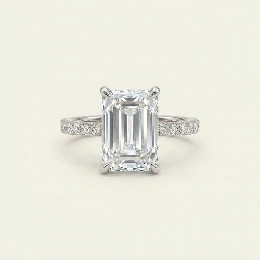Moissanite 5.00 CT Emerald & Round Cut Diamond Solitaire Ring
