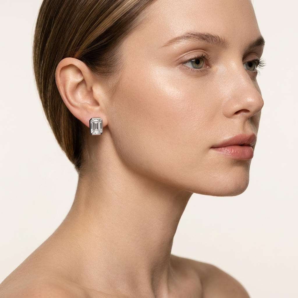 Moissanite 1.00 CT Emerald Cut Diamond Stud Earrings (V2)