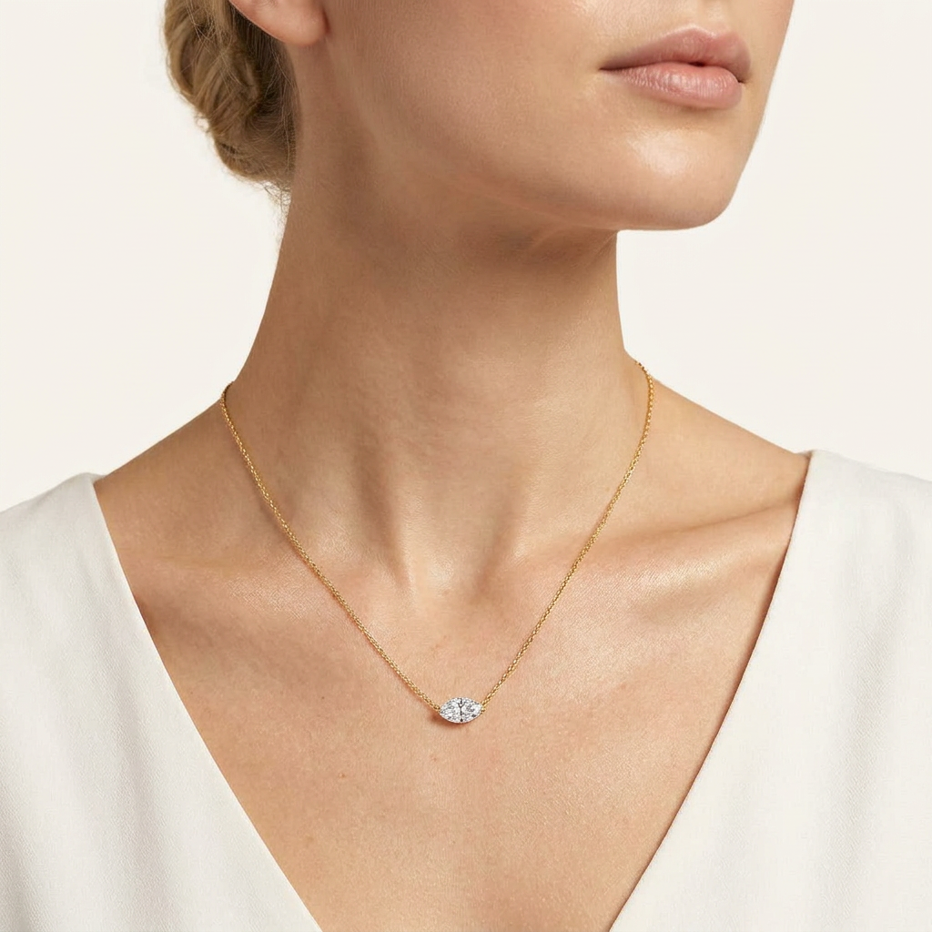 Moissanite 0.25 CT Marquise Cut Diamond East-West Necklace