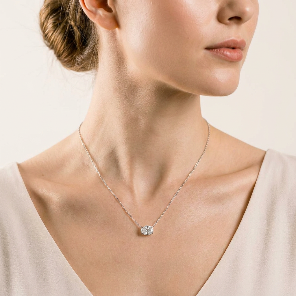 Moissanite 0.25 CT Oval Cut Diamond East-West Necklace (V2)
