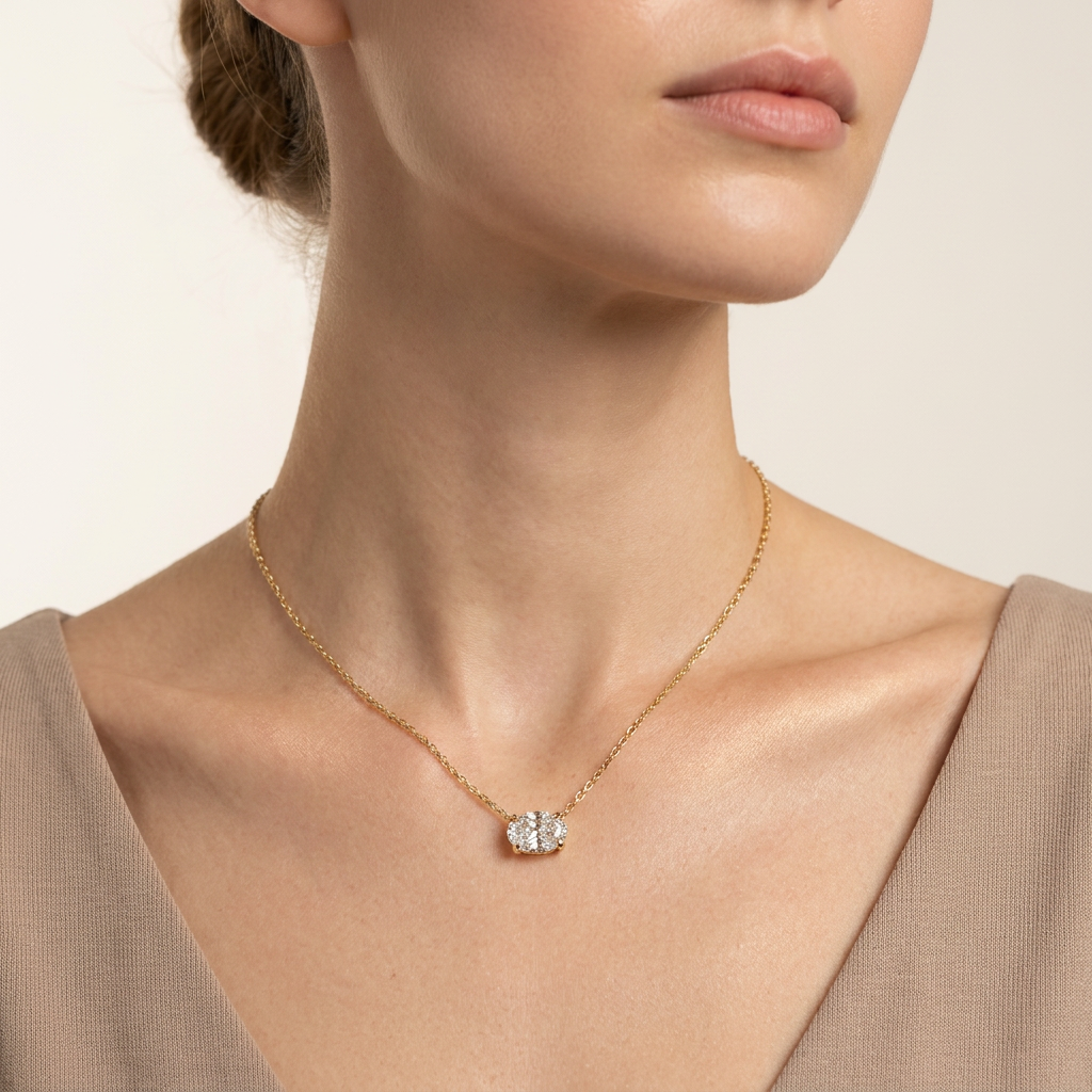 Moissanite 0.25 CT Oval Cut Diamond East-West Necklace (V1)
