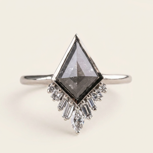 1.90 CT Kite & Round Cut Salt and Pepper Diamond Cluster Ring