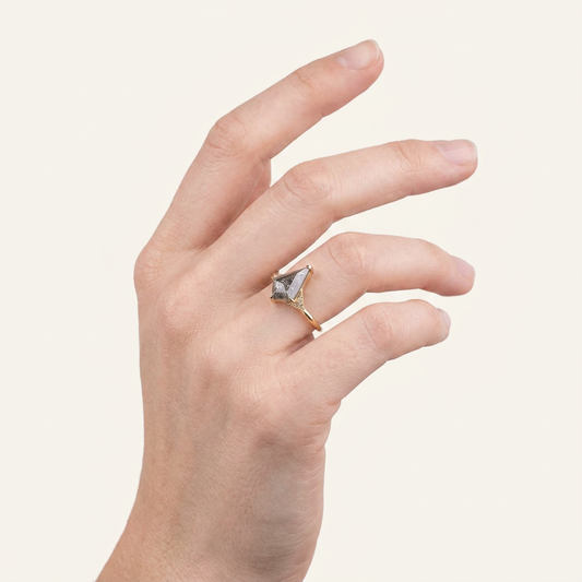 1.65 CT Kite Cut Salt and Pepper Diamond Solitaire Ring