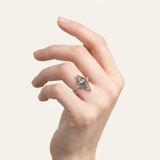 1.40 CT Kite Cut Salt and Pepper Diamond Solitaire with Side Stones Ring