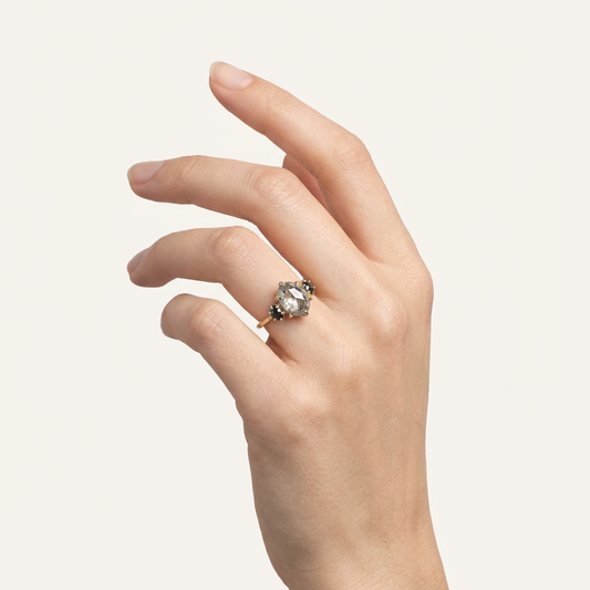 2.00 CT Oval Cut Salt and Pepper Diamond Three Stone Ring