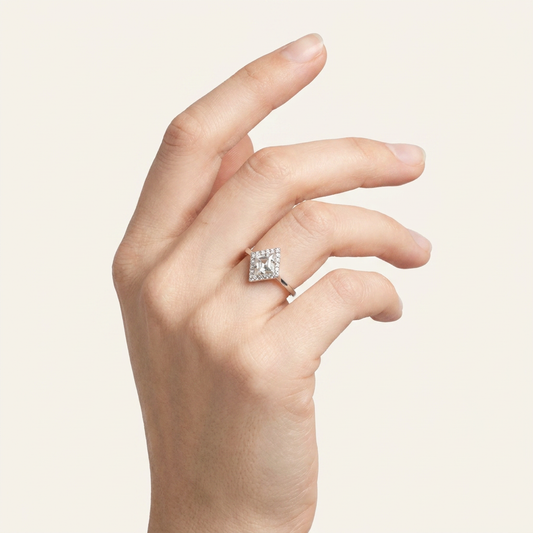 Moissanite 1.65 CT Lozenge Cut Diamond Halo Ring