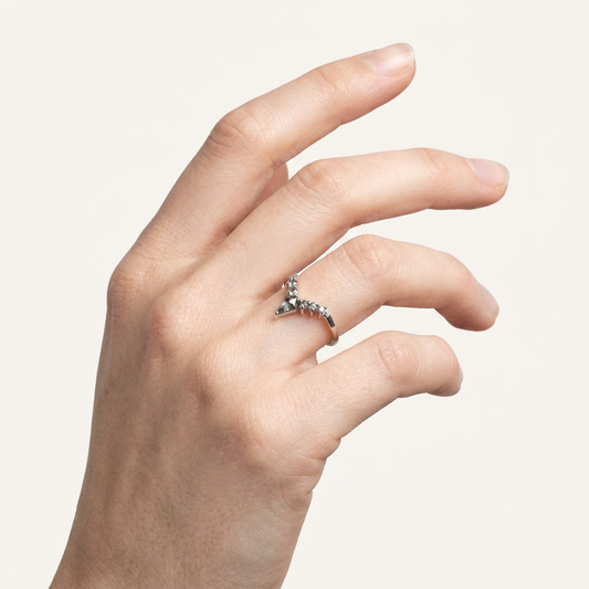 0.45 CT Kite & Round Cut Salt and Pepper Diamond Ring