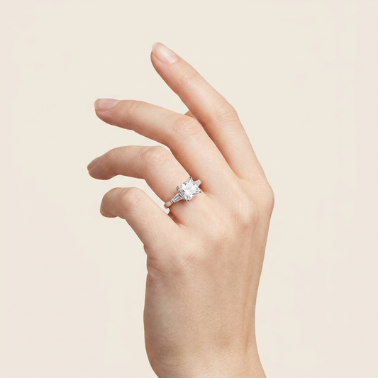 Moissanite 3.70 CT Princess & Tapered Cut Diamond Three Stone Ring